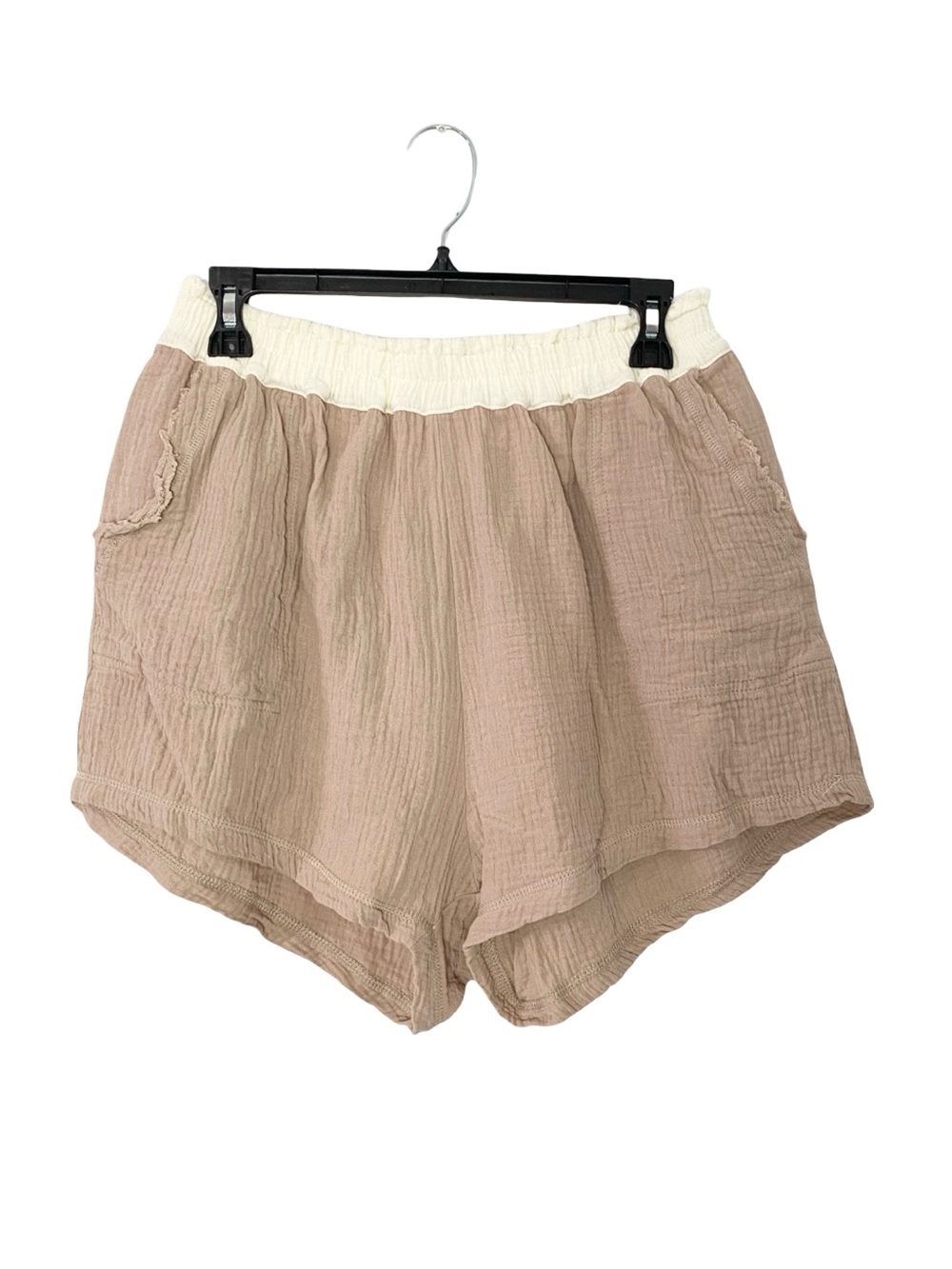 Club Social Crepe Shorts Womens Size Large Tan Cream Cotton Pockets Neutral